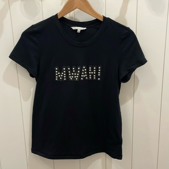 Rebecca Minkoff “MWAH!” Black Beaded Tee Shirt—Nordstrom—Excellent Condition—XS - Picture 1 of 7
